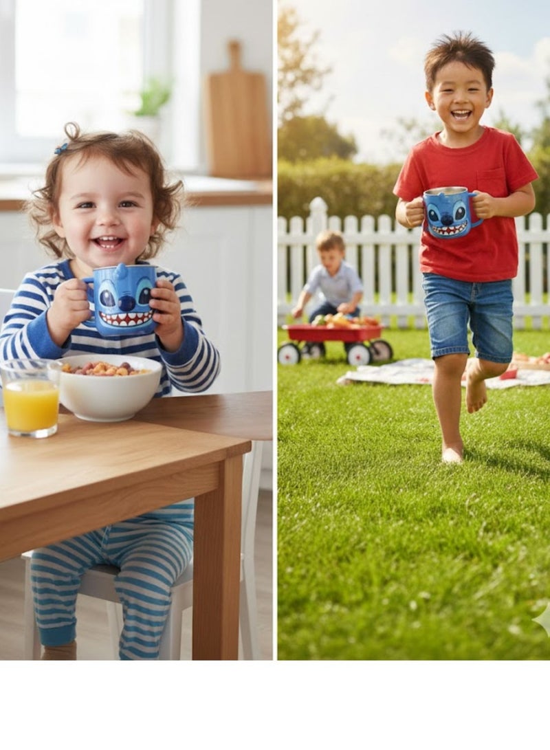Disney Kids Stainless Steel Drinking Mug with Lid – Cartoon Design | Double Wall Insulated Cup for Hot & Cold Drinks | Leak-Resistant, Safe & Durable Children Mug (Stitch) - Image 5